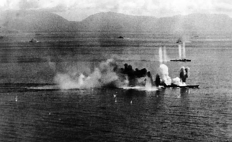 Battleship Musashi under fire