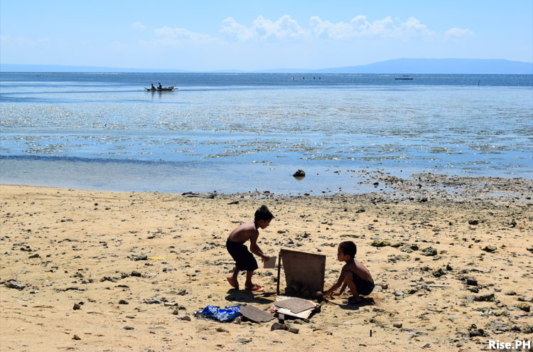 Kids playing at the shore