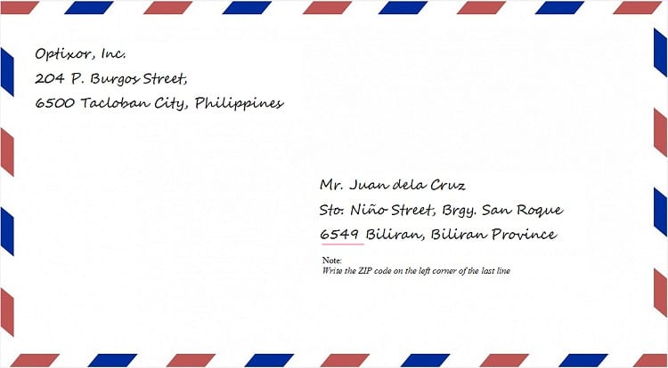 philippines zip postal envelope codes address sample ph list