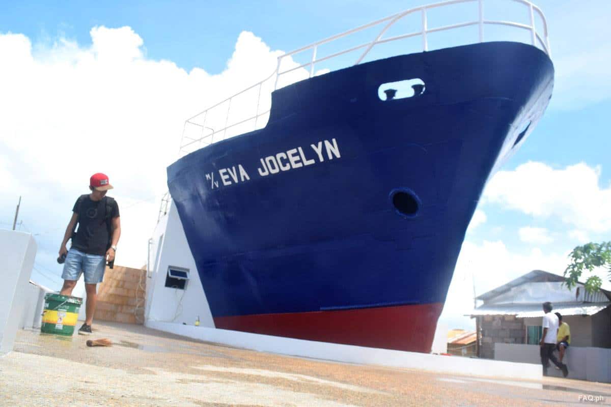 M/V Eva Jocelyn remnant, one of the cargo vessels washed ashore during the storm surge, made as a Yolanda Memorial Marker in Anibong, Tacloban City.