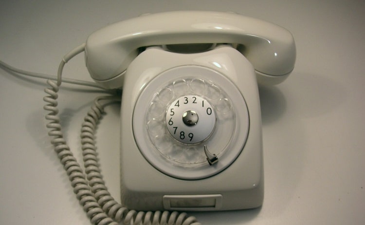 A rotary dial telephone, made in 1966.