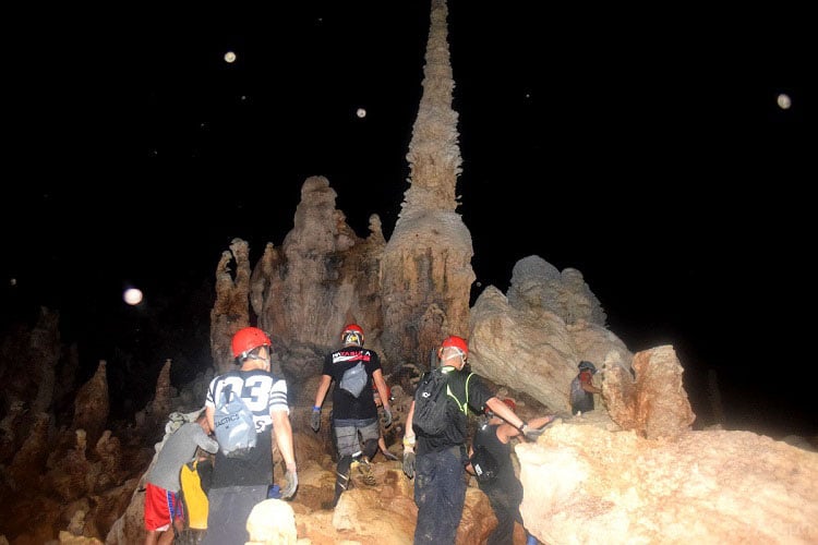 Tall stalagmites Calbiga Cave